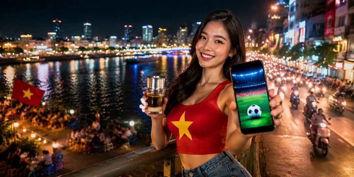 Người dùng vùng Mekong theo dõi tỷ lệ kèo bóng đá qua điện thoại bên ly cà phê sáng